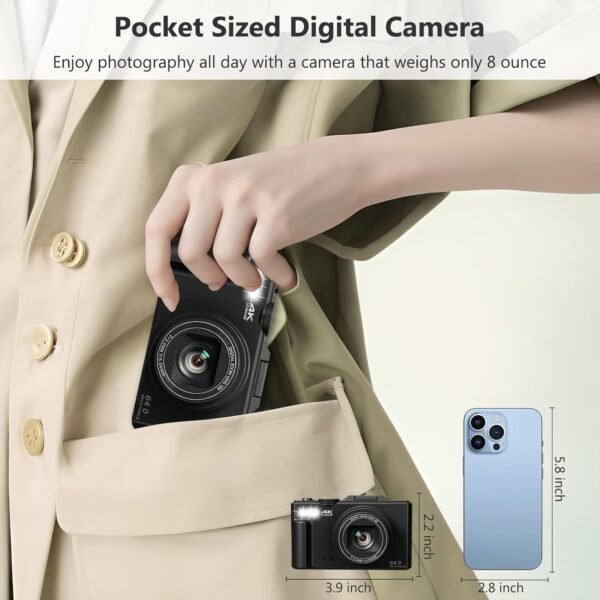 Appareil photo numérique 4K pour photographie, caméra de vlogging 64 MP pour YouTube avec écran rabattable – Image 7