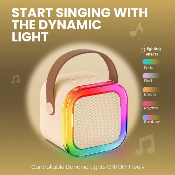 Machine de karaoké portable avec 2 microphones sans fil, effets de lumière LED, haut-parleur Bluetooth, changeur de voix – Image 2