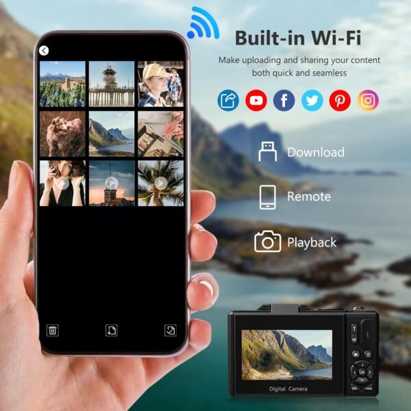 Appareil photo numérique 4K pour photographie, caméra de vlogging 64 MP pour YouTube avec écran rabattable – Image 3