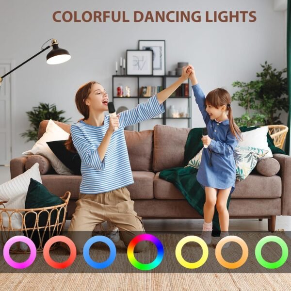 Machine de karaoké portable avec 2 microphones sans fil, effets de lumière LED, haut-parleur Bluetooth, changeur de voix – Image 6