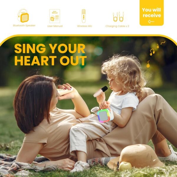 Karaoke Machine for Kids Adults, haut-parleur Bluetooth portable avec microphone sans fil, cadeaux Toys présente pour les filles de 4, 5, 6, 7, 8, 9, 10, 12 ans et plus de fête d'anniversaire – Image 3