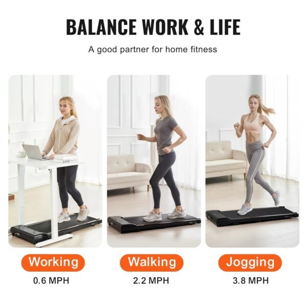 Tapis de Marche sous Bureau, Tapis de Course Léger et Portable, 2,5 HP, Vitesse 1-6 km/h, Capacité de Charge 120 kg, avec Télécommande et Écran LED, pour Entraînement, Finesse, Maison, Bureau – Image 2