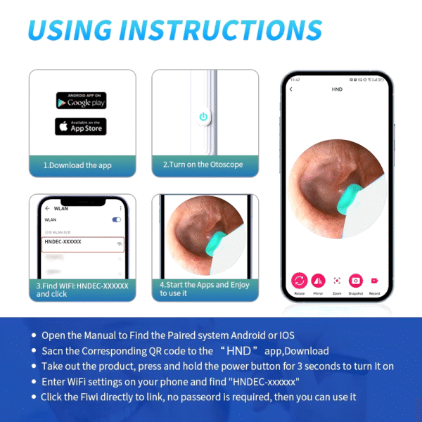 Smart Visual Ear Cleaner with Camera 1296P Ear Sticks USB C Charging Ear Wax Removal Tool WIFI Connection 6 LED Lights Earpick – Image 7