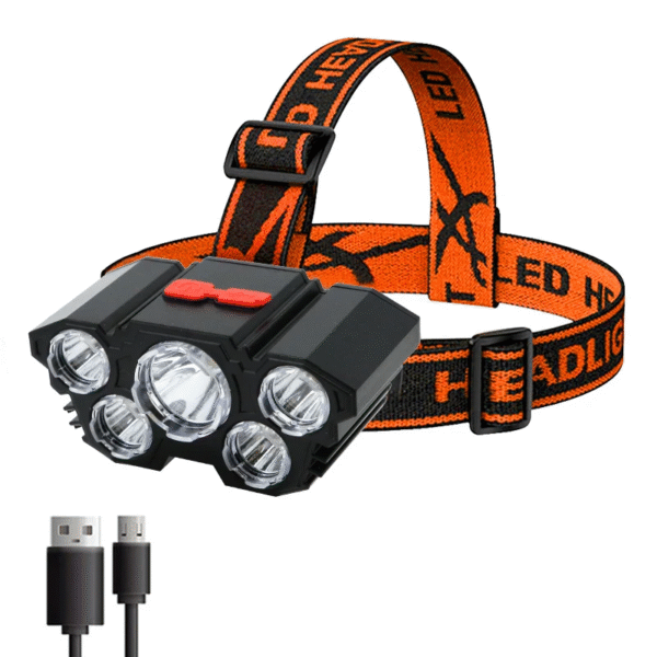 5 LED Flashlight Rechargeable with Built in Battery Strong Light Camping Adventure Fishing Head Light Headlamp – Image 2