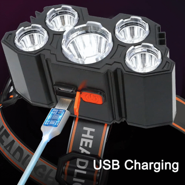 5 LED Flashlight Rechargeable with Built in Battery Strong Light Camping Adventure Fishing Head Light Headlamp – Image 5