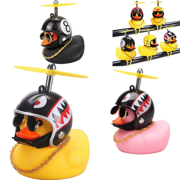 Car Duck with Helmet Broken Wind Pendant Small Yellow Duck Road Bike Motor Helmet Riding Cycling Accessories without Lights – Image 2