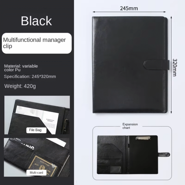 A4 Leather Clipboard Folder Padfolio Business Resume File Folder Padfolio Clipboard Interview Conference Document File Organizer