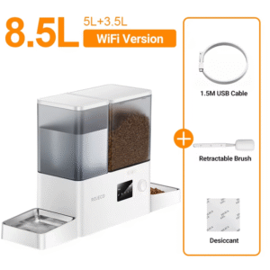 8.5L Automatic Pet Feeder with Gravity Water Fountain 2In1 WIFI Remote Control Cat Kibble Dispenser Water Refill Drinker