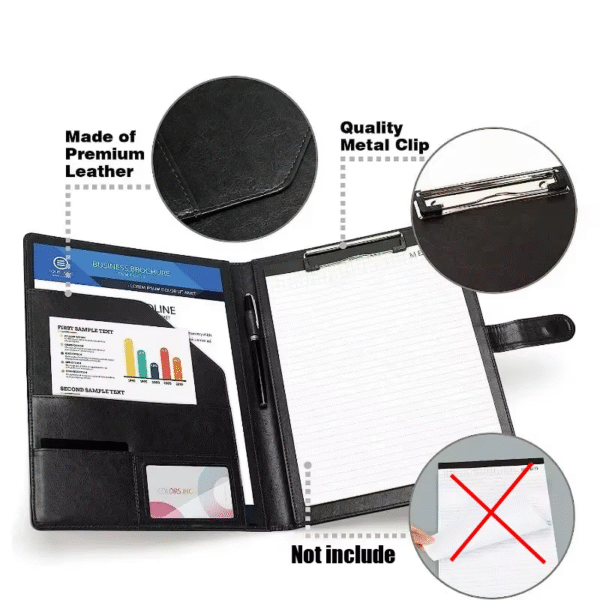 A4 Leather Clipboard Folder Padfolio Business Resume File Folder Padfolio Clipboard Interview Conference Document File Organizer – Image 5