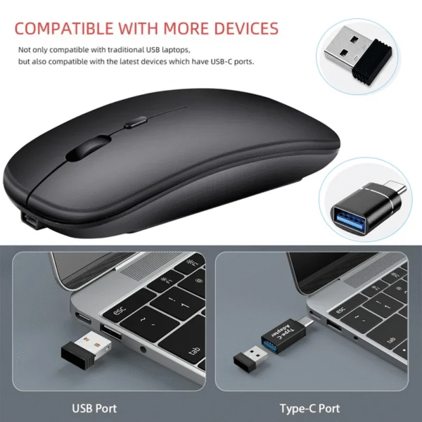 Rechargeable Wireless Mouse Bluetooth-Compatible 2.4Ghz Dual Modes Computer Mice with Nano Receiver for PC Laptop Macbook – Image 4