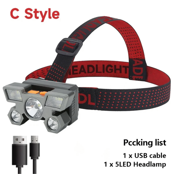5 LED Flashlight Rechargeable with Built in Battery Strong Light Camping Adventure Fishing Head Light Headlamp – Image 8