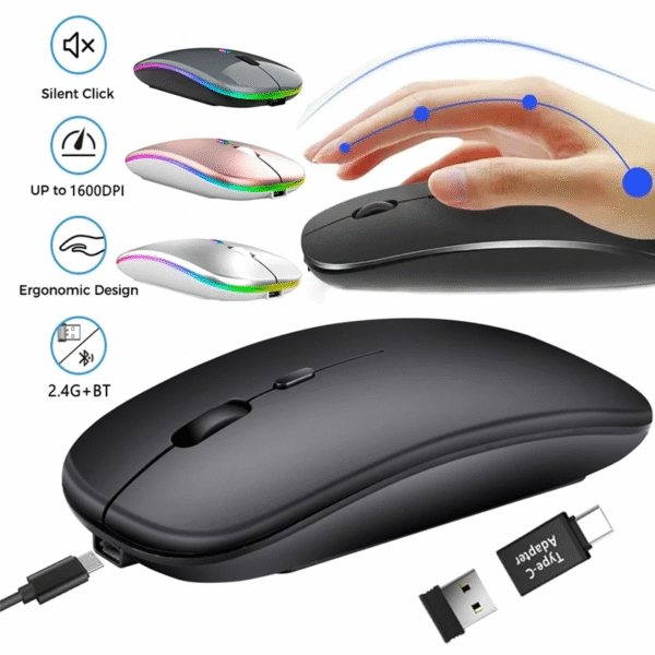 Rechargeable Wireless Mouse Bluetooth-Compatible 2.4Ghz Dual Modes Computer Mice with Nano Receiver for PC Laptop Macbook – Image 2