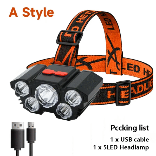 5 LED Flashlight Rechargeable with Built in Battery Strong Light Camping Adventure Fishing Head Light Headlamp – Image 10