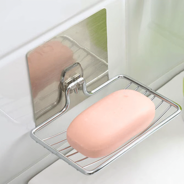 1Pc-Stainless Steel Soap Rack Punch-Free Nail-Free Bathroom Single Layer Drain Wall Hanging Sucker Soap Box Light Luxury Shelf – Image 4