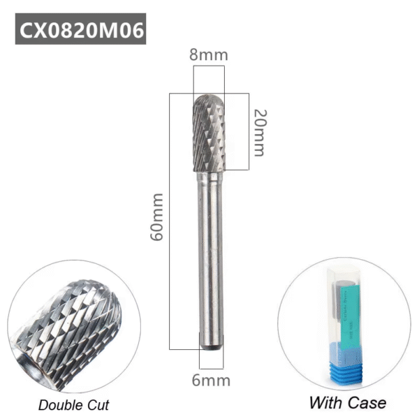 Tungsten Carbide Rotary File Burr Style C Ball Nose Cylinder 6Mm 1/4 Shank Mould Carving Tools Single Cut Milling Cutter Metal – Image 8