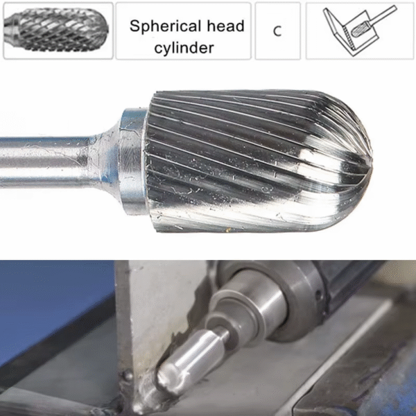 Tungsten Carbide Rotary File Burr Style C Ball Nose Cylinder 6Mm 1/4 Shank Mould Carving Tools Single Cut Milling Cutter Metal – Image 5