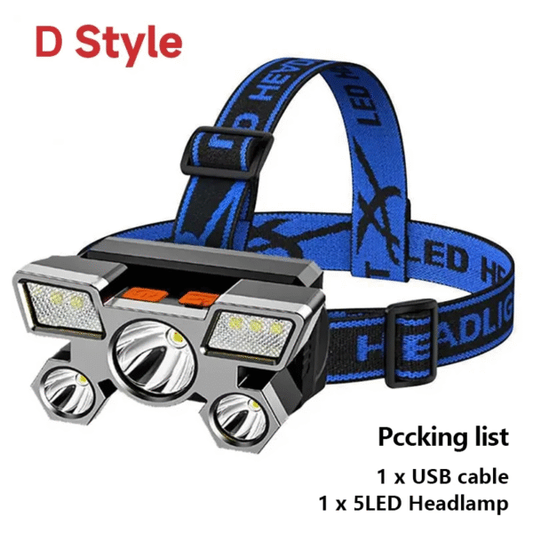 5 LED Flashlight Rechargeable with Built in Battery Strong Light Camping Adventure Fishing Head Light Headlamp – Image 9