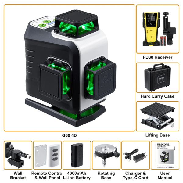 360 Laser Level 16 Lines 4D Self-Leveling Horizontal&Vertical Cross Lines Super Powerful Green Laser Level Tool G60 – Image 12