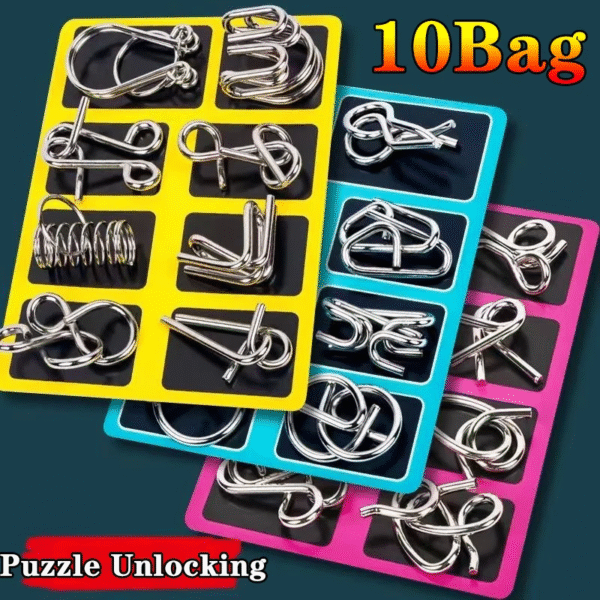 8Pcs/Set Metal Montessori Puzzle Wire IQ Mind Brain Teaser Puzzles Children Adults Interactive Game Reliever Educational Toys – Image 2