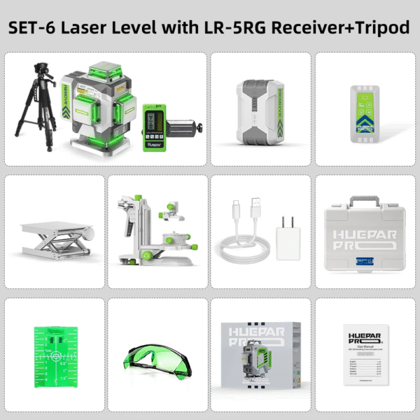Professional Laser Level 4D 16 Lines ±2Mm High Accuracy Green Cross Line Laser & 8000Mah Li-Ion Battery for Construction – Image 8