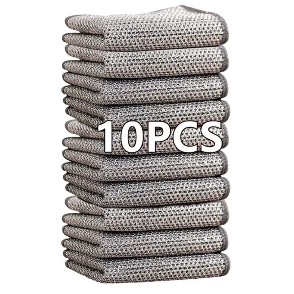 10Pcs/5/1Pc Magic Steel Wire Cleaning Cloths Double -Sided Metal Wires Rags Kitchen Dish Pot Washing Cloth Towel Clean Tool – Image 2