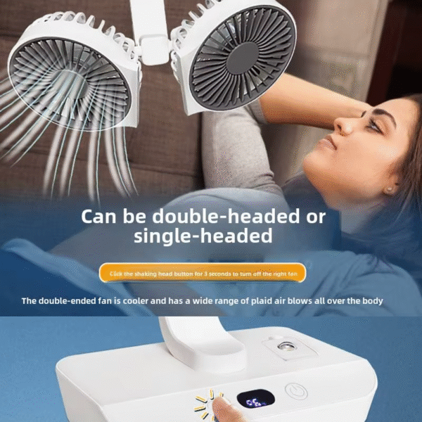 New Double Head Desktop Fan 4-Gears Wind Fast Cooling Digital Display 8000Mah Household Adjustable Direction Shaking Head Fan – Image 4