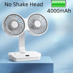 New Double Head Desktop Fan 4-Gears Wind Fast Cooling Digital Display 8000Mah Household Adjustable Direction Shaking Head Fan