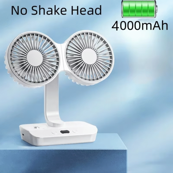 New Double Head Desktop Fan 4-Gears Wind Fast Cooling Digital Display 8000Mah Household Adjustable Direction Shaking Head Fan