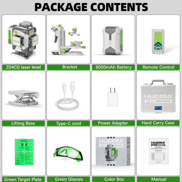 Professional Laser Level 4D 16 Lines ±2Mm High Accuracy Green Cross Line Laser & 8000Mah Li-Ion Battery for Construction – Image 7