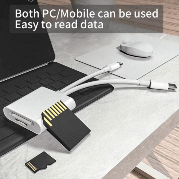 2-In-1 Card Reader, Lightning & USB-C SD/TF Card Adapter, Dual Slot Multi-Card Reader, Plug & Play for Iphone Samsung Xiaomi – Image 4