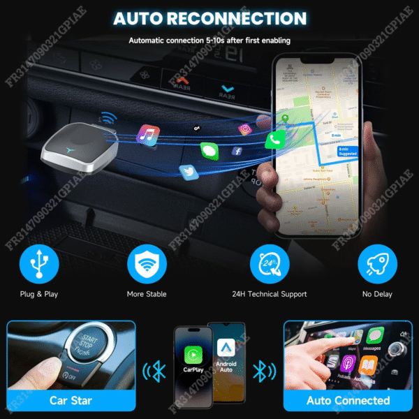 2025 NEW 2 in 1 Wireless Carplay AI Box Android Auto Plug and Play Applicable to Convert Original Car Wired Carplay to Wireless – Image 6