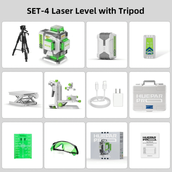 Professional Laser Level 4D 16 Lines ±2Mm High Accuracy Green Cross Line Laser & 8000Mah Li-Ion Battery for Construction – Image 9