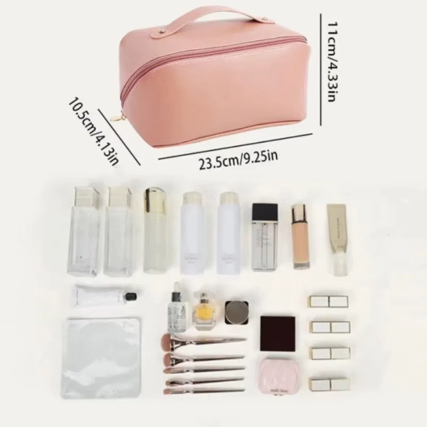 Fashion Portable PU Leather Large Capacity Travel Cosmetic Bags Makeup Pouch Women Waterproof Bathroom Multifunction Wash Bag – Image 3