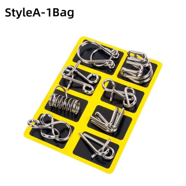 8Pcs/Set Metal Montessori Puzzle Wire IQ Mind Brain Teaser Puzzles Children Adults Interactive Game Reliever Educational Toys – Image 8