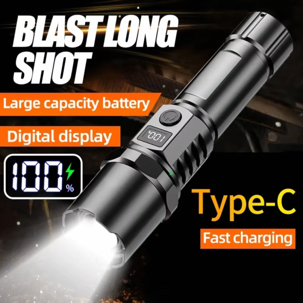 1PC Multi-Functional Outdoor Strong Light LED Long-Range Telescopic Zoom Flashlight, Plastic USB Rechargeable Flashlight – Image 2