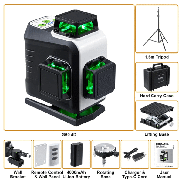 360 Laser Level 16 Lines 4D Self-Leveling Horizontal&Vertical Cross Lines Super Powerful Green Laser Level Tool G60 – Image 11